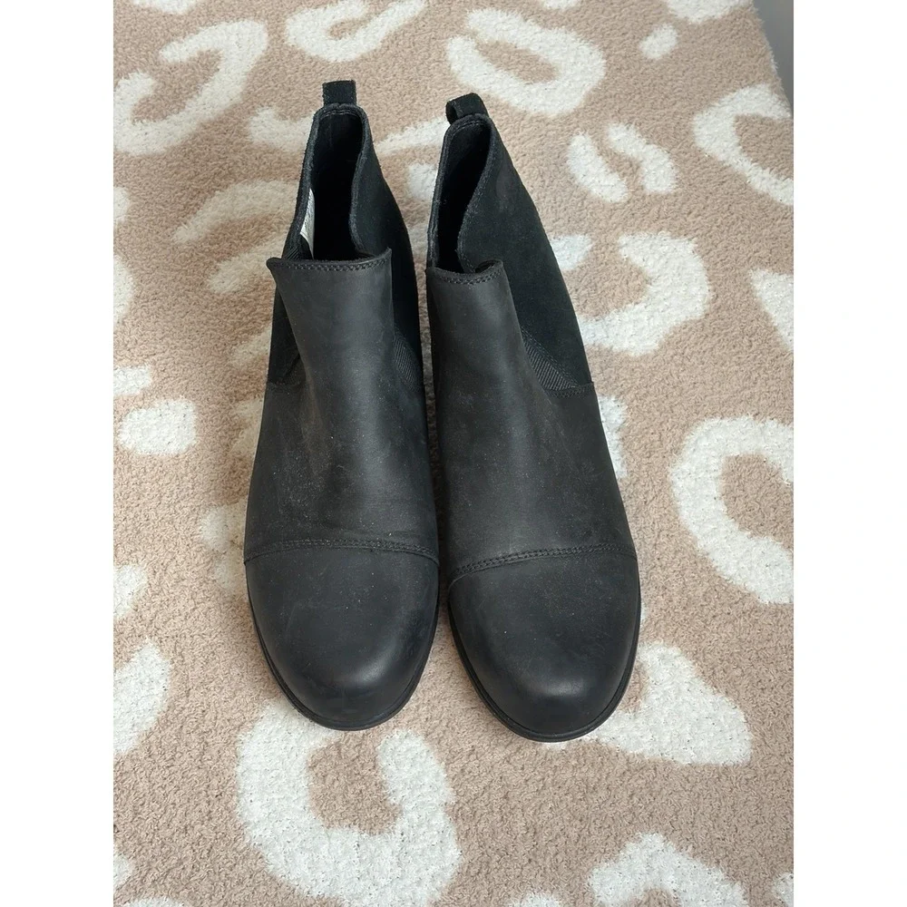 Sorel Women's Evie Boot Hidden Wedge Heel Bootie Black Suede Pull on, Size 9.5